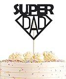 AHAORAY Super Dad Cake Topper - Premium Black Glitter Happy Birthday Dad Cake Decoration Supply - Father's Day Party Cake Decor