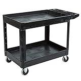 Rubbermaid Commercial Products 2-Shelf Utility/Service Cart, Medium, Black, Lipped Shelves, Ergonomic Handle, 500 lbs. Capacity, for Warehouse/Garage/Cleaning/Manufacturing