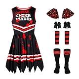 Halloween Cheerleader Costume for Girls, Kids Zombie Cheerleader Outfit, Dead Bloody Fearleader Dress