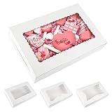 Moretoes 48pcs Bakery Boxes,12x8x2.5 Inches Cookie Boxes with 3 Style Window for Chocolate Covered Strawberries, Desserts, Cookies, with 4pcs Stickers