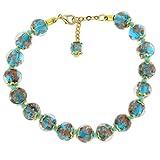 Glass Of Venice Murano Glass Bracelet Aqua Blue Teal Handmade with Italian Sparkling Sommerso Beads. Made in Venice, Italy. Blown Glass - Murano Glass Bracelets for Women.