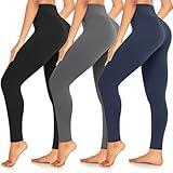 3 Pack Leggings for Women Butt Lift High Waisted Tummy Control No See-Through Yoga Pants Workout Leggings (3 Pack Black/Dark Gray/Navy, Small-Medium)