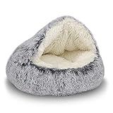 ShinHye Cat Bed Round Plush Fluffy Hooded Cat Bed Cave, Cozy for Indoor Cats or Small Dog beds, Soothing Pet Beds Doughnut Calm Anti-nxiety Dog Bed - Waterproof Bottom Washable (20×20inch, Grey)