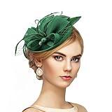 Tea Party Derby Hat for Women - Fascinator with Detachable Headband (7.87 “x5.9” / Head Circumference 21.5“-23.5”) - Lightweight Feather & Polyester Green
