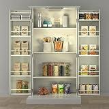 FJTJBSI 50" LED Kitchen Pantry Cabinet White Storage Cabinet Food Pantry with Doors and Adjustable Shelves Freestanding Buffet Cupboards Sideboard for Kitchen Living Room and Dinning Room