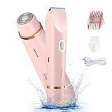 Electric Shaver for Women, 2-in-1 Electric Razor for Womens Legs Underarm Face Pubic Hairs, Rechargeable Razor Body Hair Trimmer Wet & Dry Use