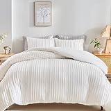 WARMDERN White Boho Duvet Cover Set King Size, Striped Textured Duvet Cover Tufted Bedding Set, 3 Pcs Ultra Soft Washed Microfiber Duvet Cover with Zipper Closure (King, White)