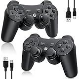 OKHAHA Controller 2 Pack for PS3 Wireless Controller for Sony Playstation 3, Double Shock 3, Bluetooth, Rechargeable, Motion Sensor, Remote for PS3 (No Stripes(Black + Black))