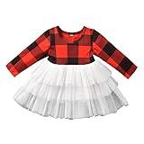 Baby Girl Christmas Dress 3-6 Months Tutu Tulle Long Sleeve Christmas Dress Red Plaid Flannel Dress for Fall Winter(Red, 3-6 Months)