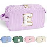 YOOLIFE Monogram Purple Make Up Bag - Cute Makeup Bag Travel Makeup Brush Bag Cosmetic Bags for Women Travel Must Haves Gifts for Wife Sister Friend Bridesmaid Girlfriend Gifts for Women Her Letter E