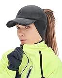 Gisdanchz Winter Running Gear for Women, Cold Weather Running Hat with Ponytail Hole Winter Ponytail Hat with Ear Flaps for Women Ladies Reflective Accessories Baseball, Dark Gray S/M