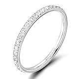 TIGRADE 2mm Women Titanium Eternity Ring Cubic Zirconia Anniversary Wedding Engagement Band Size 3-13.5 (Silver, 7)