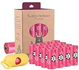 WDFAACK Biodegradable Dog Poo Bags with Holder-240 Large Poop Bags, Corn Starch Blended Compostable Bag, Extra Thick Strong Leak Proof Waste Bag for Dogs (Pink)