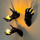 DAZONGE Halloween Decorations Indoor/Outdoor, Pack of 3 Wall Mounted Creepy Reaching Hands with Lighted Candles, Life-Sized Horror Hands for Wall Decorations, Gothic Hanging Wall Art Sculpture