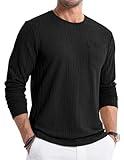 JMIERR Men's Long Sleeve Shirts Casual Crew Neck Old Money Pullover Christmas Sweater 2024 Fall Tee with Pocket, 2XL, Black