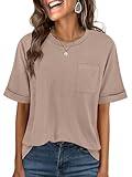 ANRABESS Women Oversized T Shirts Short Sleeve Summer Casual Loose Top Basic Tee with Pocket Khaki X-Large