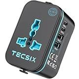 Universal Travel Adapter Worldwide, TECSIX European Travel Plug Adapter with 2 USB C, 2 USB A and Multi AC Outlets, International Power Converter for EU US UK AUS 200+ Countries Type A C G I