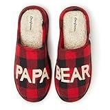 Dearfoams Mens Gifts For Dad Funny Fathers Day Papa Bear Slipper, Buffalo Plaid, 13-14 US