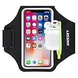 Running Armband with Earphone Bag Cell Phone Armband for iPhone 16 15 Pro 14 Plus 13 11 XR XS, Galaxy S24/S10 Water Resistant Sports Phone Holder Case & Zipper Slot Car Key Holder for 6.5 inch Phone