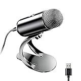 LIANGSTAR USB Computer Microphone, Podcast Mic Desktop with Mute Button for Recording Streaming, Omnidirectional Condenser, Plug&Play Stand with Volume Control for PC, Laptop, Mac, YouTube