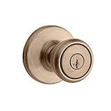 Kwikset Tylo Entry Door Knob with Lock and Key, Secure Keyed Handle Exterior, Front Entrance and Bedroom, Antique Brass, Pick Resistant SmartKey Rekey Security and Microban