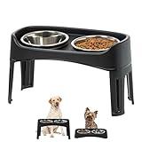 IRIS USA Elevated Dog Bowls, Adjustable Height, 2 Thick 64 oz Stainless Steel Bowls, Spill-Proof with Raised Outer Rim, Durable Made in USA Plastic, Easy Assemble, 2 Heights 4.63" or 12.25" Black