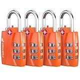 Fosmon TSA Accepted Luggage Locks (Orange - 4 Packs), Open Alert Indicator 3 Digit Combination Padlock Codes for Travel Bag, Suit Case, Lockers