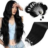 Moresoo Microlink Hair Extensions Human Hair Jet Black Micro Link Hair Extensions Human 18 inch Hair MicroBead Extensions Real Human Hair Black Microlink Extensions 50g/50s