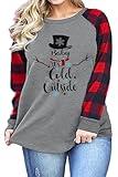 Plus Size Baby Its Cold Outside Christmas T Shirt Women Long Sleeve Plaid Splicing Tops Blouse