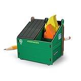 Genuine Fred Desk Dumpster Pencil Holder with Flame Note Cards, 3 Compartment Organizer for Pens, Pencils, and Office Supplies, Fun Desk Accessory