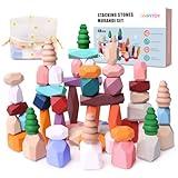 48 PCS Wooden Stacking Rocks Building Blocks, Sensory Toddler Learning Montessori Toys for 3 Year Old, Preschool Classroom Must Haves, Educational STEM Toys 3 4 5 6 Year Old Baby Girls Boys Gifts