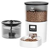 IMIPAW Automatic Cat Feeder and Water Fountain, Timed Pet Dry Food Dispenser, Programmable Portion Control, 1-6 Meals Per Day, Cat Fountains for Drinking with Filter, Small Pets (3L Combo)