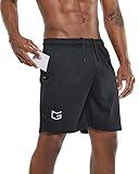 G Gradual Men's 7" Workout Running Shorts Quick Dry Lightweight Gym Shorts with Zip Pockets (Black Medium)