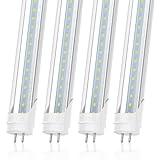 JESLED 4FT LED T8 Type A+B Tube Lights, 12W(50W Equivalent), 2400LM High Output, 6000K, Plug and Play or Ballast Bypass, Double End Powered, 4 Foot T10 T12 Fluorescent Bulbs Replacement, Clear(4-Pack)