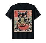 Cat Ramen Japanese Funny Graphic Tees Kawaii Cat Anime Gifts T-Shirt