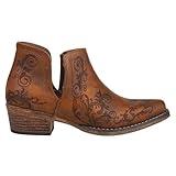 ROPER Womens Ava Paisley Embossed Snip Toe Casual Boots Ankle Low Heel 1-2" - Brown - Size 7 M