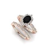 Gothic Black Onyx Engagement Ring Set, Rose Gold Vintage Bridal Wedding Piece, Oval Halo Black Stone Anniversary Accessory, Trending Promise Gift for Women, Valentine Day Favorite