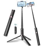 TONEOF 67" Cell Phone Selfie Stick Tripod,Smartphone Tripod Stand All-in-1 with Integrated Wireless Remote,Portable,Lightweight,Extendable Phone Tripod for iPhone/Android(Black)