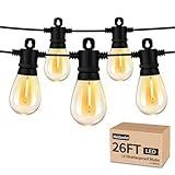 Meidaoduo String Lights for Outside Patio 26FT IP65 Waterproof Outdoor String Lights Led with 13+1 S14 1W Shatterproof Bulbs for Patio Bistro Backyard Pergola Balcony Garden