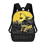 Qygtritvo Personalized Engineering Vehicle Themed Backpack Custom Excavator Backbag for Men Car Lover 17 inches Construction Vehicles Casual Travel Daypack Bags for Camping