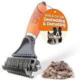 GoPets 2-Sided Deshedding & Dematting Comb for Dogs, Cat Grooming Brush, Undercoat Brush for Mats, Tangles, & Shedding, Stainless Steel Blades, Ergonomic Handle, Ideal for All Breeds & Coat Types