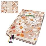 QRZIQRZ Daisy Adjustable Book Cover Protector for Hardcover,Reusable Soft Canvas Fabric Book Covers for Paperback Book Lovers Gift,Double Side Print Book Cover Hardback with Bookmark