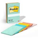 Post-it Notes, 4x6 in, 5 Pads, America's #1 Favorite Sticky Notes, Beachside Café Collection, Pastel Colors, Recyclable (660-5PK-AST)