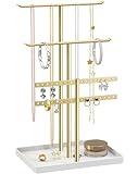 pickpiff Jewelry Stand Holder Organizer: 14.5" Sturdy Hanger for 80 Pcs Jewelry, Gift for Women, Gold Jewlery Tower for Necklace, Earring, Bracelet