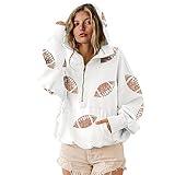 SeekMe Womens Game Day Sweatshirts Football Sequin Hoodies Tailgate Outfits Long Sleeve Zipper Sweaters with Pocket(1773-White-M-FY)