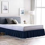 100% Cotton 600 Thread Count 1 Piece Dust Ruffle Bed Skirt 15" Drop Dust Ruffle with Platform, Gathered Styling (Queen Size, Navy Blue)