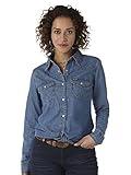 Wrangler Women's Retro Long Sleeve Western Snap Shirt, Mid Denim, Small