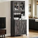 YITAHOME 67" Tall Wine Bar Cabinet for Liquor and Glasses, Farmhouse Freestanding Coffee Bar Cabinet with Wine Rack ＆ Glass Cabinet Doors, Open Storage Shelves for Dining Room, Hallway, Dark Oak
