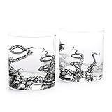 Black Lantern Whiskey Glasses - Unique Themed Cocktail & Everyday Use Drinking Glasses, Perfect for Outdoor Enthusiasts & Nature Lovers - (Set of Two 11oz. Glasses) Octopus Tentacle Design