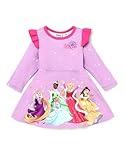 Disney Princess Toddler Girl Dress Fall Casual Ruffle Long-Sleeve Girls Clothes Party Birthday A Line Character Print Dresses Purple 5-6 Years